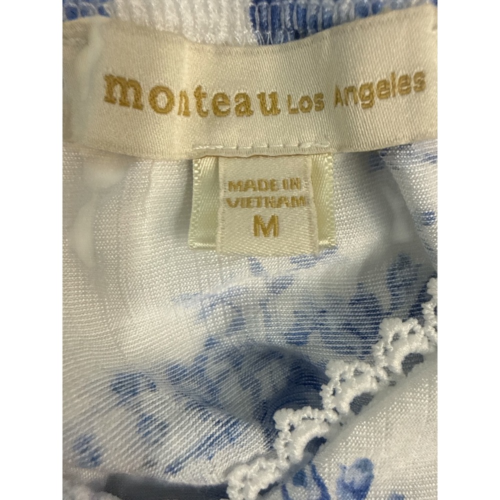 Monteau Floral Crop Top Womens Medium Blue White Excellent Cottagecore - Picture 4 of 8